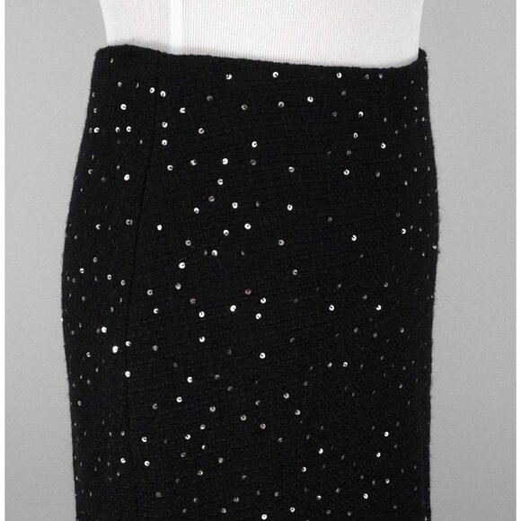 Ann Taylor Black Textured Wool Blend Silver Metallic Sequin Skirt Size 2 - Picture 2 of 5